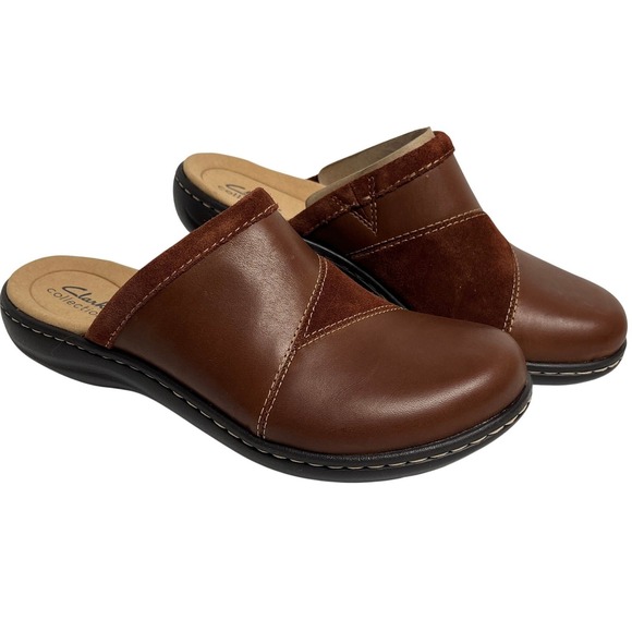 Clarks Collection Kyla Combi Brown Leather Suede Mule Clogs Shoes Womens 8 - Picture 9 of 14